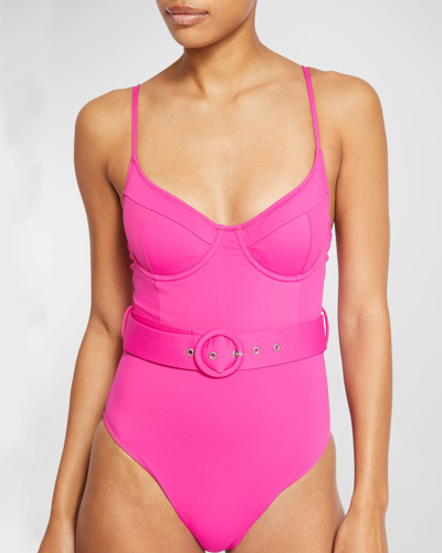 Jonathan Simkhai Noa Solid Belted Underwire One-piece Swimsuit In Berry