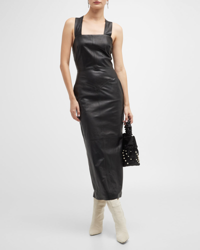 Salon Clement Sleeveless Leather Maxi Dress In Black