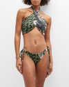 Johanna Ortiz Greenery Toile Azabache Side-tie Bikini Bottoms In Toile Black Green