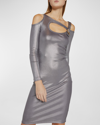 Versace Jeans Couture Metallic Ribbed Bodycon Dress In Silver