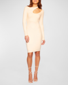 Susana Monaco Long-sleeve Cutout Stretch Mini Dress In Blanched Almond