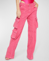 Versace Jeans Couture Relaxed Denim Cargo Pants In Fucsia