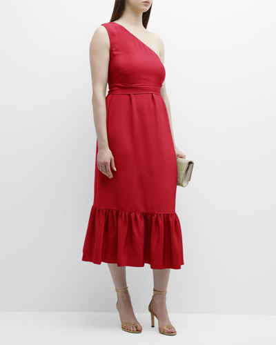 Gabriella Rossetti Fiorella One-shoulder Ruffle Midi Dress In Red