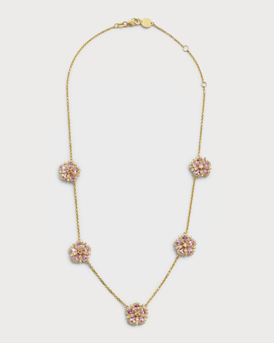 Tanya Farah Jasmine Bloom 5-station Small Pink Sapphire And White Diamond Necklace In Gold