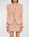 Balmain Tweed Double Breasted Closure Jacket In Dark Nude
