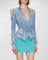 Balmain Tailored Jacket With Peak Lapels And Frayed Edges In Blue