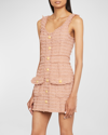 Balmain Button-embossed Strapped Tweed Short Dress In Dark Nude