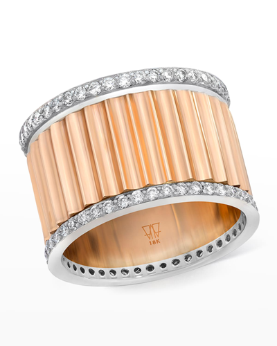 Walters Faith 18k Rose Gold And White Gold 15mm Diamond Fluted Band Ring