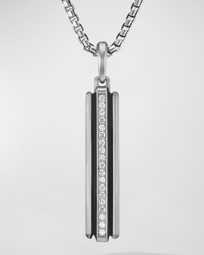 David Yurman Men's Deco Ingot Tag Pendant With Diamonds In Silver, 51mm In Silver Pave
