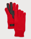 Ugg Men's Knit Gloves W/ Leather Palm Patch In Samba Red