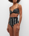 Johanna Ortiz El Faro Belted Polka Dot Bikini Bottom In Kuba Black Ecru