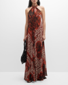 Johanna Ortiz Victoria Falls Printed Recycled Crepe De Chine Halterneck Maxi Dress In Toile Black Red P