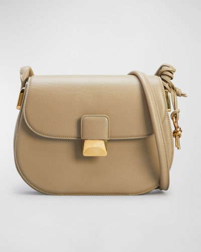 Bottega Veneta Desiree Saddle Leather Shoulder Bag In Taupe/brass