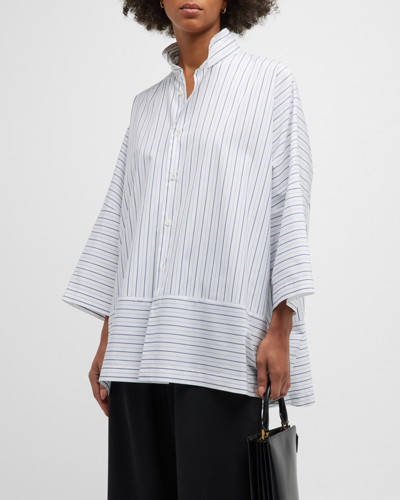 Eskandar Panelled Edge Slope Shoulder Shirt With Double Stand Collar In White