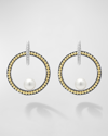 Lagos 18k Yellow Gold & Sterling Silver Luna Cultured Freshwater Pearl Interlocking Drop Hoop Earrings In Silver