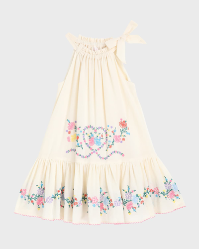 Zimmermann Kids' Neutral Clover Floral-embroidered Halter Dress In Neutrals