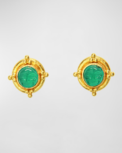 Elizabeth Locke Women's Man-in-the-moon 19k Yellow Gold & Venetian Glass Intaglio Stud Earrings In Green