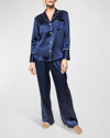 Petite Plume Straight-leg Mulberry Silk Pajama Set In Navy