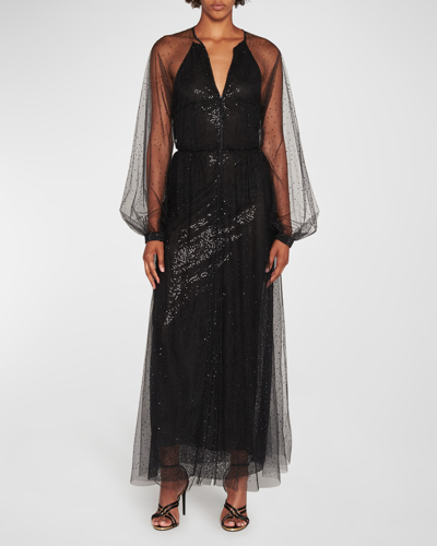 Giorgio Armani Strass Tulle-overlay Sequin Silk Gown In Black