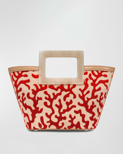 Marina Raphael Riviera Micro Coral Reef Canvas Tote Bag In Red Coral Embroid