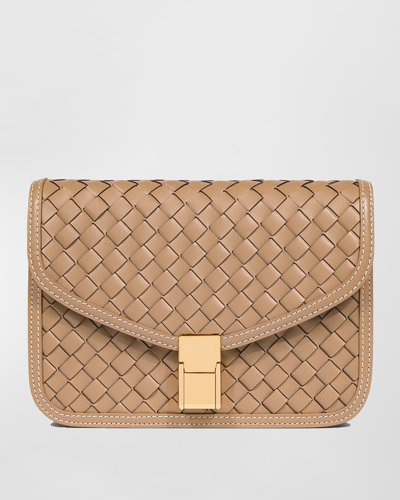 Marina Raphael June Woven Leather Saddle Crossbody Bag In Champagne Woven N