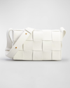 Bottega Veneta Cassette Intrecciato Lambskin Shoulder Bag In 9009 White-gold