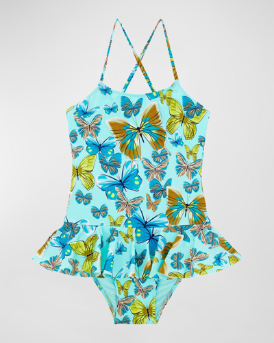 Vilebrequin Kids' Little Girl's & Girl's Butterflies All Over Racerback One-piece Swimsuit In Lagon