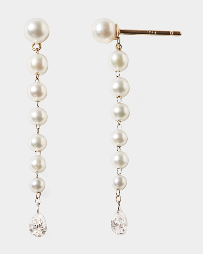 Mizuki Short Graduated Akoya Pearl And Diamond Pear Drop Earrings In Yg