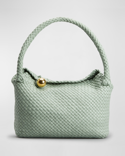Bottega Veneta Oversize Button Intrecciato Leather Shoulder Bag In 3401 New Sauge-m