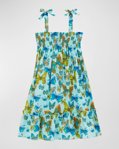 Vilebrequin Kids' Little Girl's & Girl's Butterflies All Over Cotton Voile Dress In Lagoon