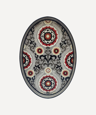 Les Ottomans Iron Hand-painted Ikat Tray In Mid-grey