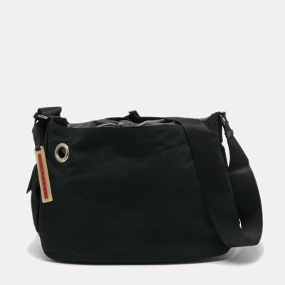 Pre-owned Prada Black Nylon Drawstring Messenger Bag