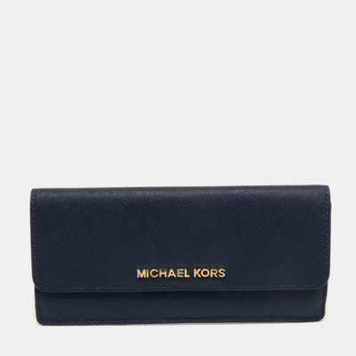 Pre-owned Michael Kors Blue Leather Jet Set Travel Wallet