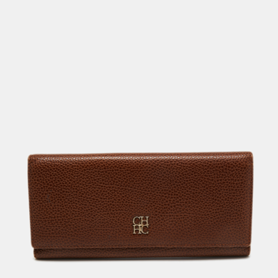 Pre-owned Ch Carolina Herrera Brown Leather Continental Flap Wallet