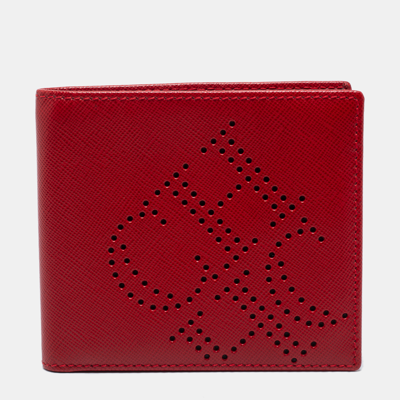 Pre-owned Ch Carolina Herrera Red Leather Perforated Logo Bifold Wallet