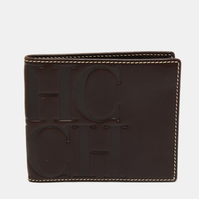 Pre-owned Ch Carolina Herrera Dark Brown Leather Bifold Compact Wallet
