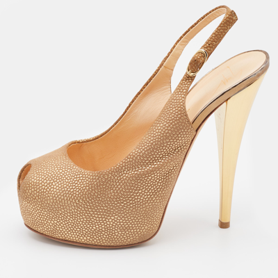 Pre-owned Giuseppe Zanotti Metallic Gold Leather Peep Toe Platform Slingback Pumps Size 37