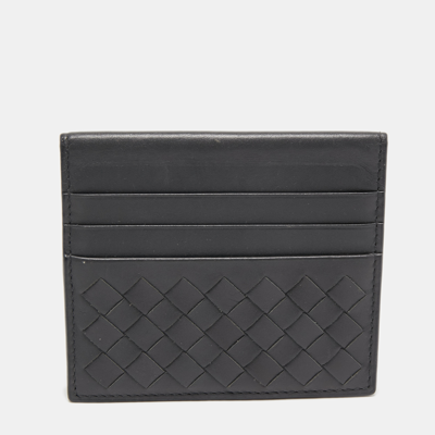 Pre-owned Bottega Veneta Dark Grey Intrecciato Leather Bifold Card Holder