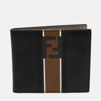 Pre-owned Fendi Black/brown Zucca Leather Bifold Compact Wallet