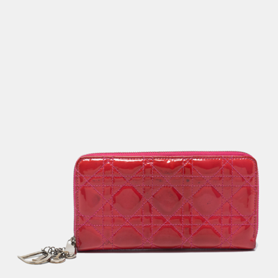 Pre-owned Dior Zip Around Wallet In Pink