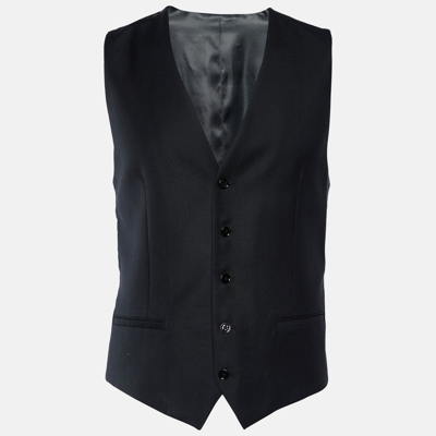Pre-owned Dolce & Gabbana Black Textured Wool & Silk Vest M
