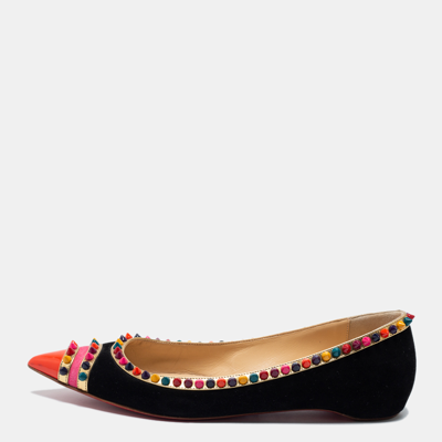 Pre-owned Christian Louboutin Tricolor Suede And Leather Malabar Hill Ballet Flats Size 39.5 In Black