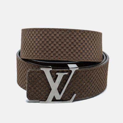 Pre-owned Louis Vuitton Olive Green Petite Damier Suede Lv Initiales Belt 100cm
