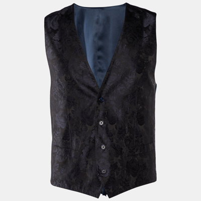 Pre-owned Dolce & Gabbana Black Floral Pattern Silk Waistcoat M