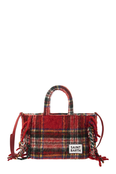 Mc2 Saint Barth Tartan Bag With Fringes In Red