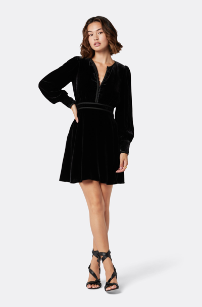 Black Velvet Skater Dress Velvet Long Sleeve Corset Mini Dress in Jet Black  - 4