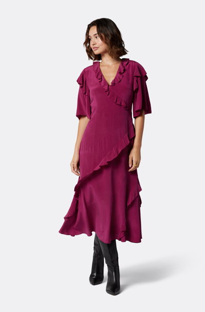 Joie Ambroise Ruffle-trim Silk Midi Dress In Purple