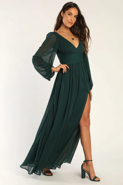 Lulus Enchant My Love Emerald Green V-neck Long Sleeve Maxi Dress