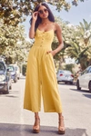 Lulus Coastal Air Mustard Yellow Striped Tie-back Culotte Jumpsuit In Mustard Yellow
