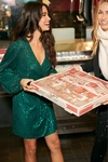 LULUS SPARKLY DARLING EMERALD GREEN SEQUIN LONG SLEEVE WRAP DRESS